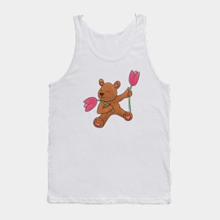 Cute Teddy Bear With Tulips Tank Top